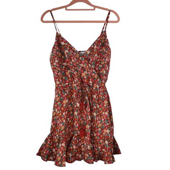 Maria & Kyndal's Woman's Sleeveless Red Floral Ruffle Mini-dress Size Small - Picture 1 of 9